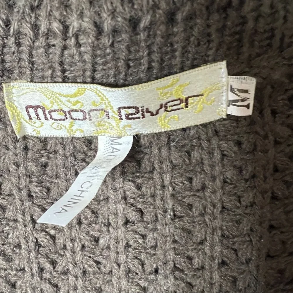 Moon River‎ Ribbed Knit Ruffle Olive Green Faux Fur Tie Front Cardigan Medium